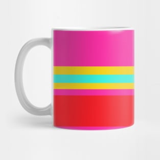 A solitary bind of Red (Pigment), Barbie Pink, Metallic Yellow and Fluorescent Blue stripes. Mug